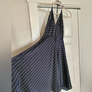 Vintage Navy Stripped Satin A-line Dress